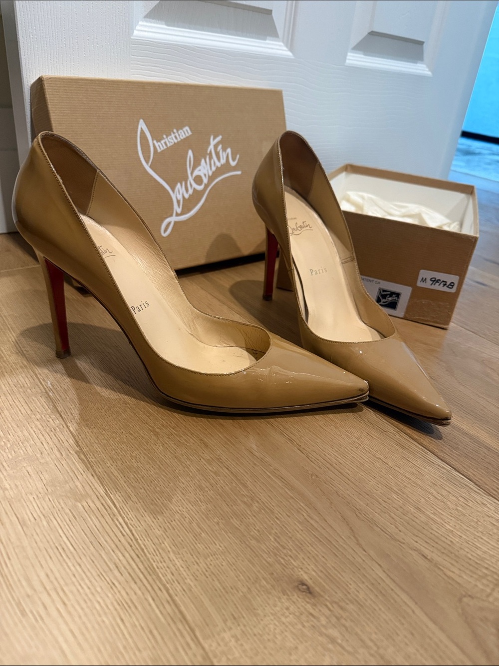 Christian Louboutin Patent Nude Pointed-Toe Pumps